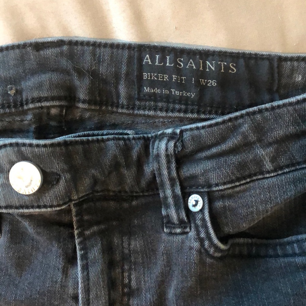 All Saints biker fit black skinny jeans - Picture 2 of 9